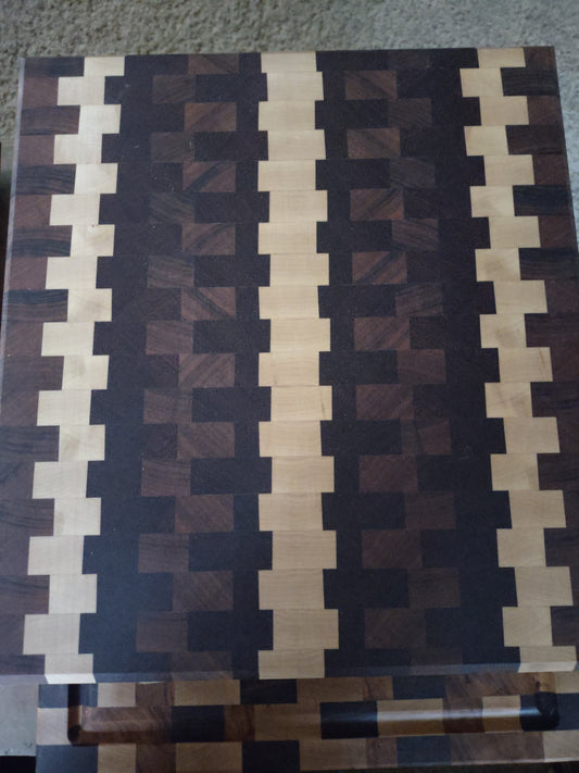 End Grain Butcher Block In Brazilian Rosewood, Rock Maple, and African Padauk #1203 - Hard Candy Woodshop