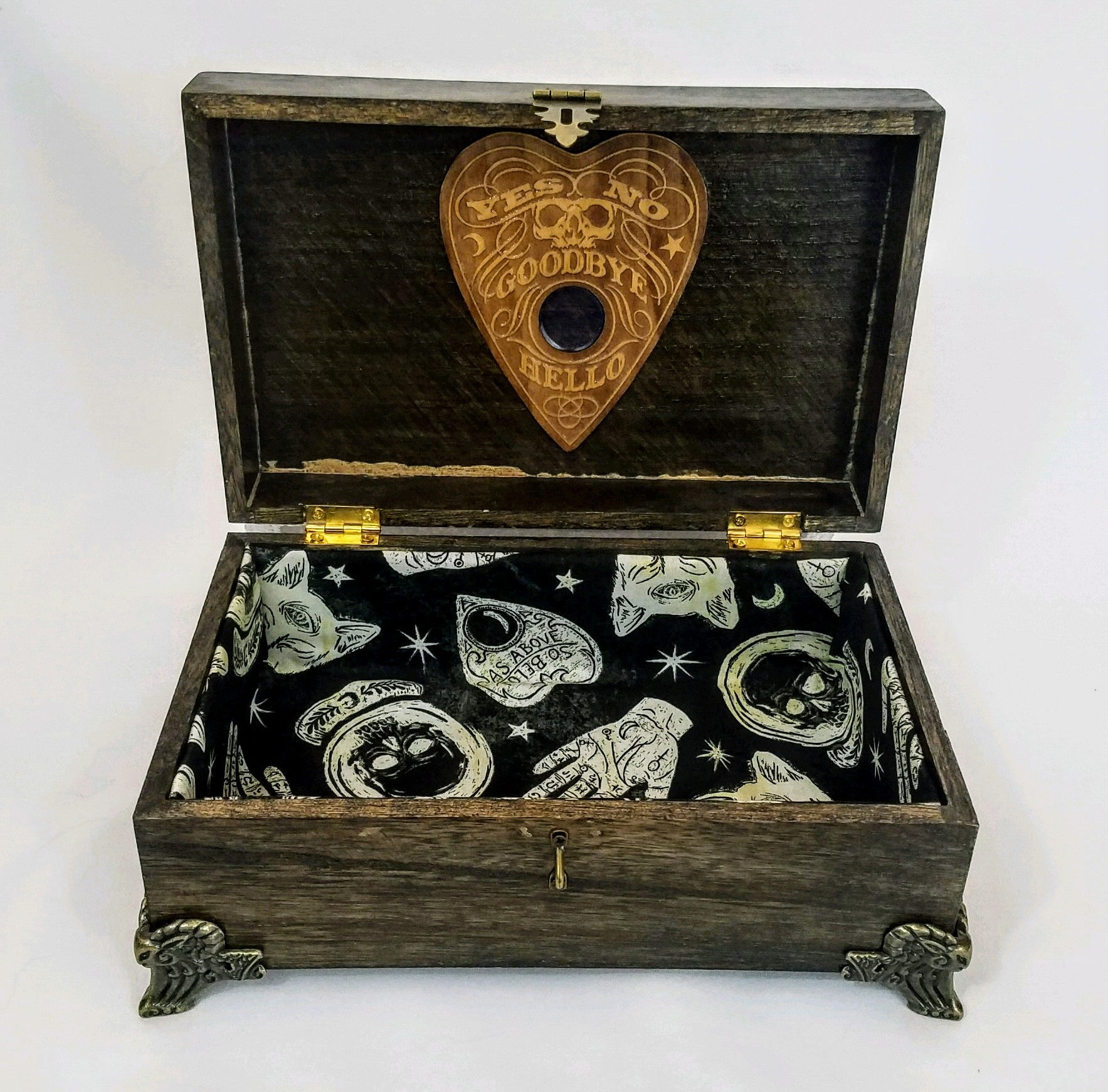 Ouija / Spirit Board Box With Planchette and Fully Lined Interior - Hard Candy Woodshop