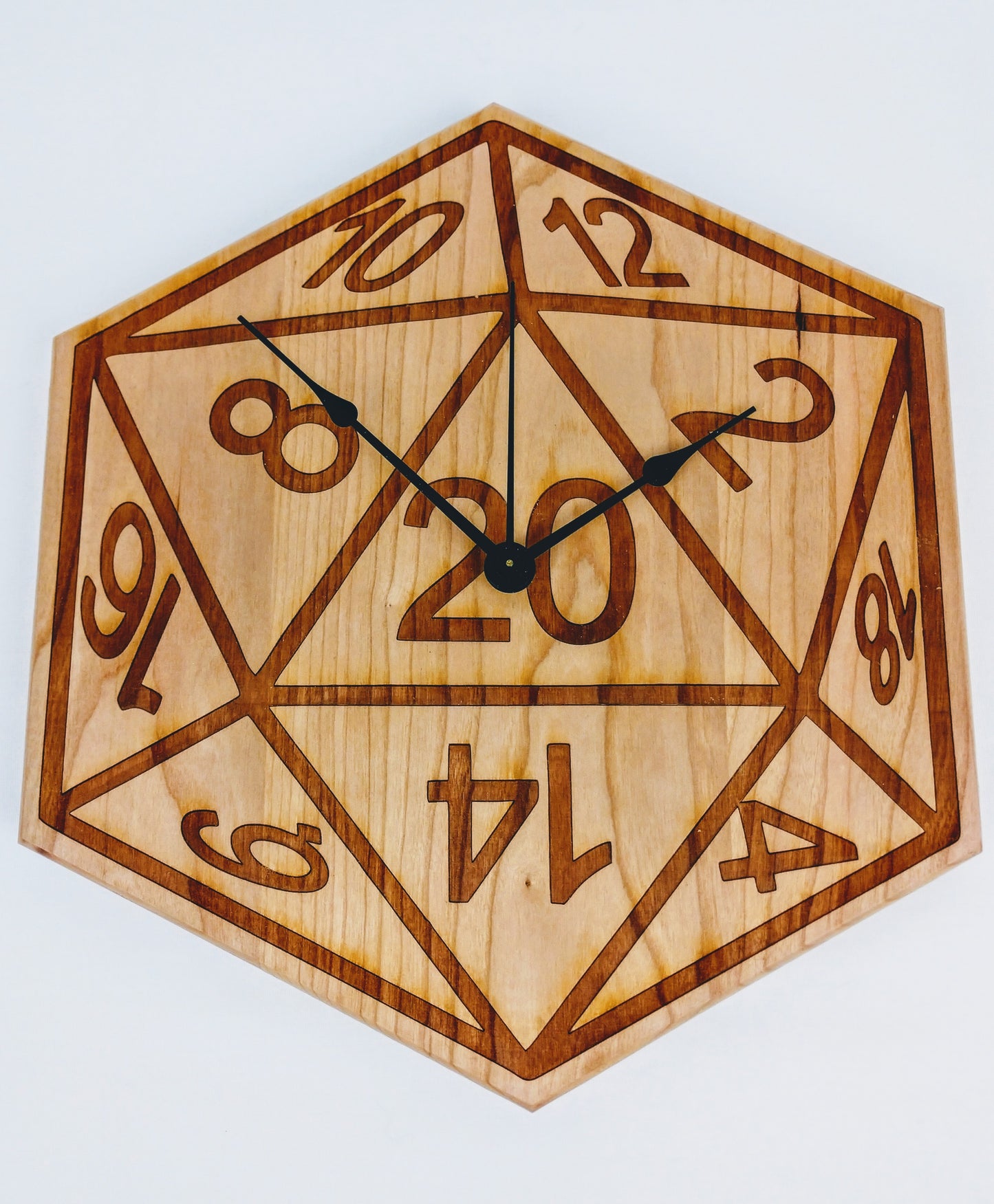 D20 Wall Clock in Solid American Cherry Wood - Hard Candy Woodshop