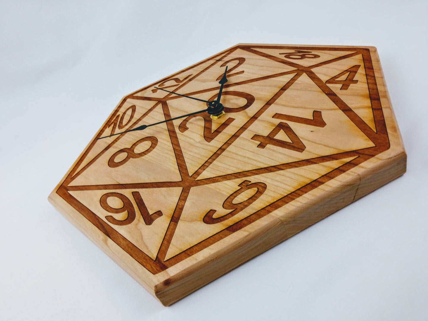 D20 Wall Clock in Solid American Cherry Wood - Hard Candy Woodshop