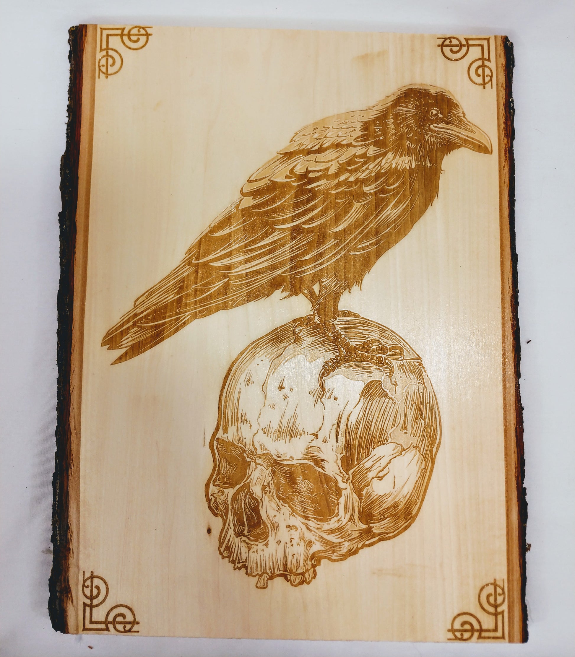 Raven and Skull Wall Plaque / Live Edge Wall Art - Hard Candy Woodshop