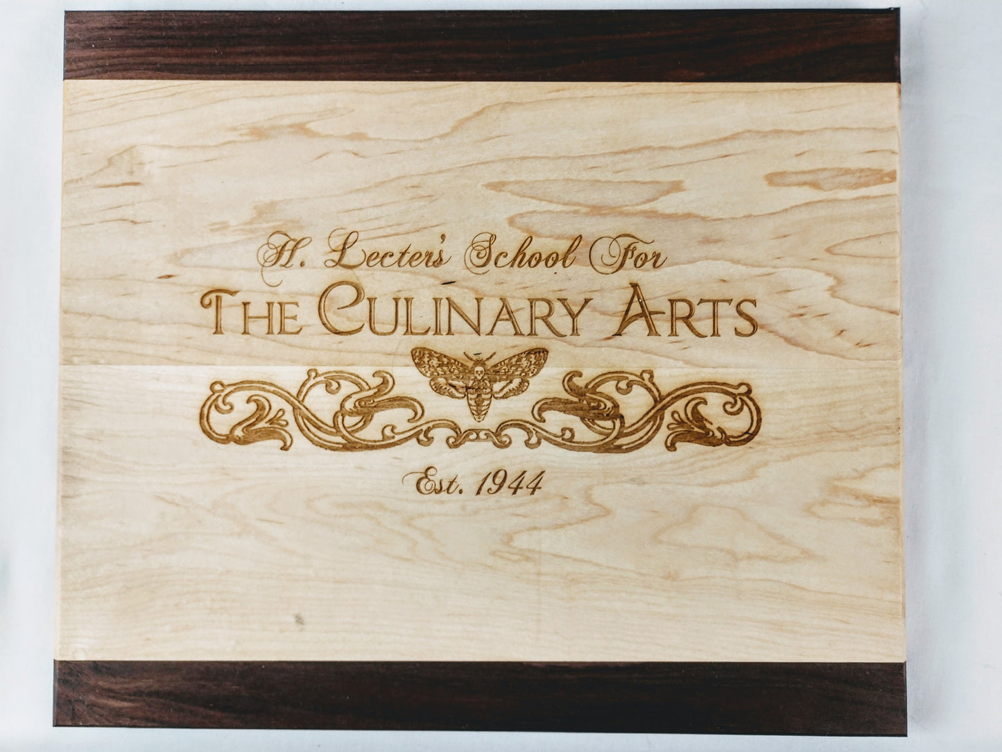 Hannibal Lecter's School of the Culinary Arts Maple and Walnut Cutting Board - Hard Candy Woodshop
